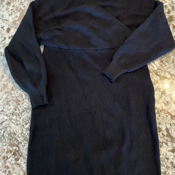 Small Medium Womens Sweater Dress Black Ribbed Long Sleeve Fall Winter Surplice - Picture 11 of 16